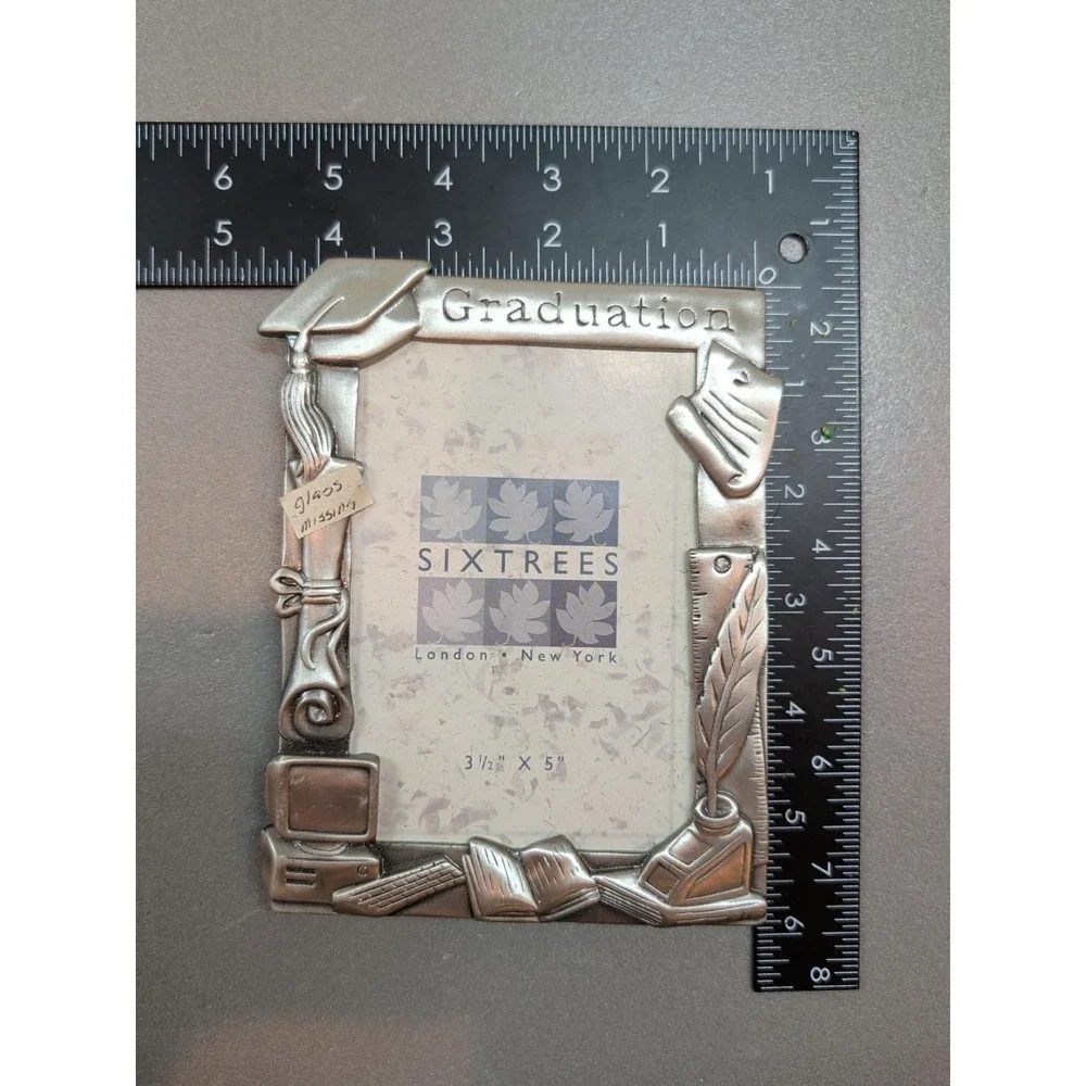 SixTrees Graduation Photo Frame Pewter Finish Metal 3.5x5 AF12835 Academic Motif